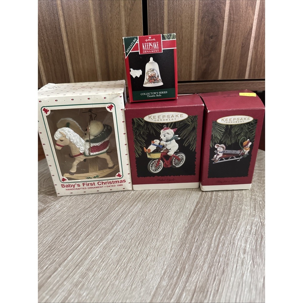 Set Of 4 Vintage Hallmark Keepsake Ornaments Mouse, Thimble, Polar Bear